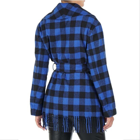 POLO RALPH LAUREN Checked Belted Shawl Collar Jacket XS Fringe Blue NEW $328 - Picture 6 of 14